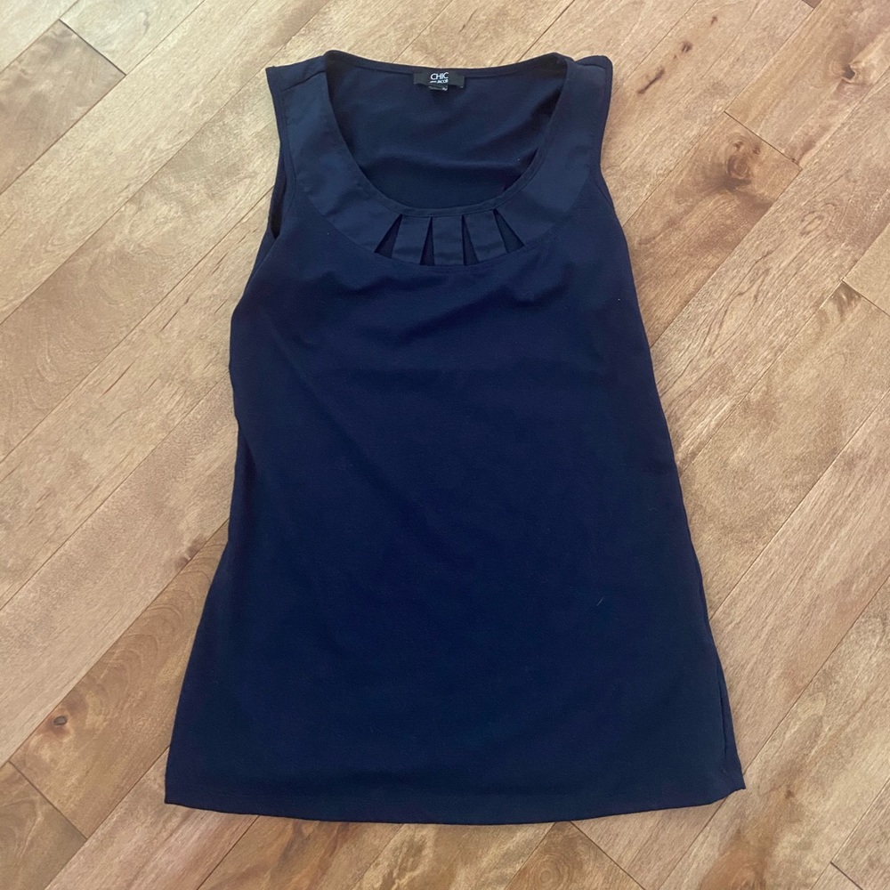 Navy blue cotton tank top with mini cut outs